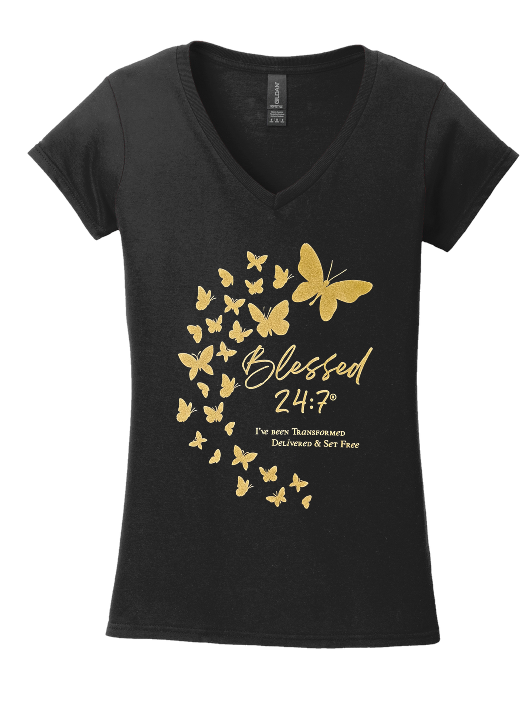 Blessed 24:7®️ Butterfly Ladies V-Neck Tee FREE SHIPPING