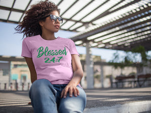 Blessed 24:7 (Greek Sorority Life) Ladies T-shirts FREE SHIPPING