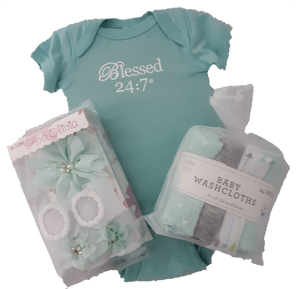 Blessed 24:7 Baby Onesie Gift Set Teal FREE SHIPPING