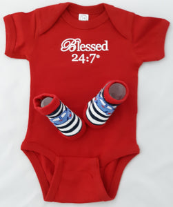 Blessed 24:7 Baby Onesie & Socks Red Set FREE SHIPPING