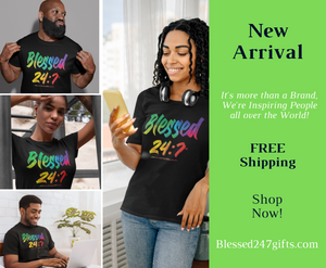 Blessed 24:7 (Watercolors) BLACK T-shirts FREE SHIPPING