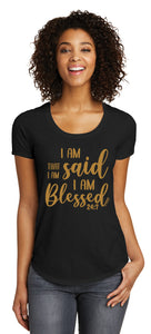 Blessed 24:7 (I AM THAT I AM) Ladies Metallic Gold Print FREE SHIPPING