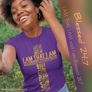 Blessed 24:7 (I AM THAT I AM) Unisex T-shirt Purple FREE SHIPPING
