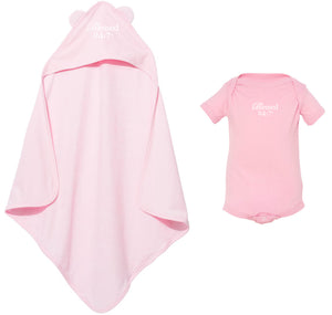 Blessed 24:7 Baby Terry Cloth Hooded Towel with Ears & Baby Onesie FREE SHIPPING