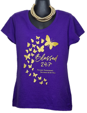 Load image into Gallery viewer, Blessed 24:7®️ Butterfly Ladies V-Neck Tee FREE SHIPPING