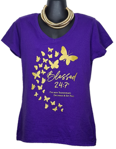 Blessed 24:7®️ Butterfly Ladies V-Neck Tee FREE SHIPPING