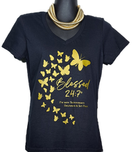 Load image into Gallery viewer, Blessed 24:7®️ Butterfly Ladies V-Neck Tee FREE SHIPPING