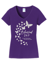 Load image into Gallery viewer, Blessed 24:7®️ Butterfly Ladies V-Neck Tee PURPLE FREE SHIPPING