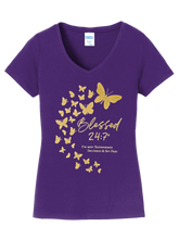 Load image into Gallery viewer, Blessed 24:7®️ Butterfly Ladies V-Neck Tee FREE SHIPPING