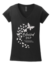 Load image into Gallery viewer, Blessed 24:7®️ Butterfly Ladies V-Neck Tee BLACK FREE SHIPPING