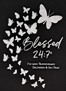Blessed 24:7®️ Butterfly Ladies V-Neck Tee BLACK FREE SHIPPING