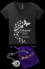 Load image into Gallery viewer, Blessed 24:7®️ Butterfly Ladies V-Neck Tee BLACK FREE SHIPPING