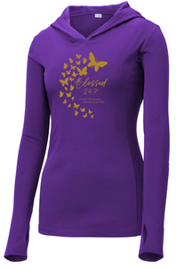 Purple/Black Blessed 24:7®️ Ladies Hooded Pullover Butterfly Design SALE PRICE - FREE SHIPPING