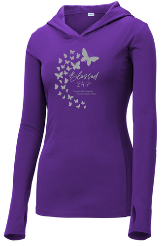 Purple/Black Blessed 24:7®️ Ladies Hooded Pullover Butterfly Design SALE PRICE - FREE SHIPPING