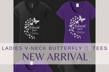 Load image into Gallery viewer, Blessed 24:7®️ Butterfly Ladies V-Neck Tee BLACK FREE SHIPPING