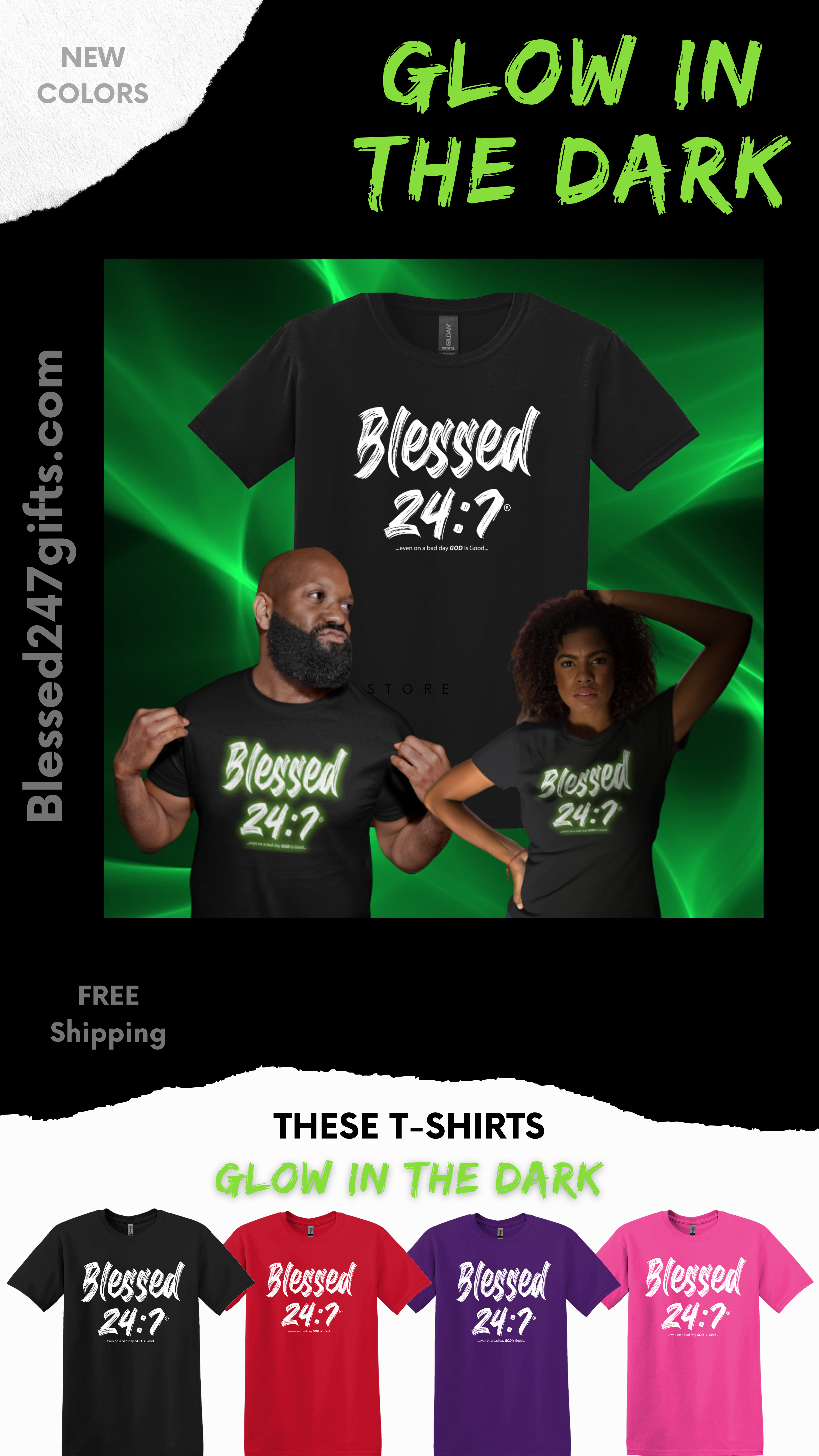 Blessed 24:7 Glow In The Dark T-shirt (YOUTH Package) T-shirt + Wristb –  Blessed 24:7 Gifts