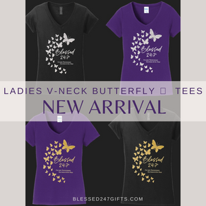 Blessed 24:7®️ Butterfly Ladies V-Neck Tee FREE SHIPPING