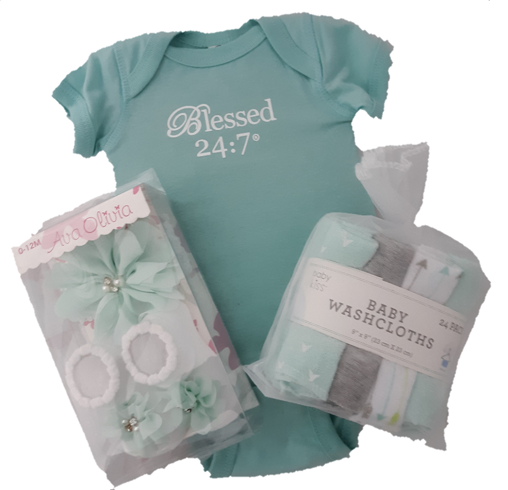 Blessed 24:7 Baby Onesie Gift Set Teal FREE SHIPPING
