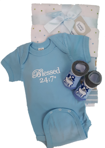 Blessed 24:7 Baby Onesie & Receiving Blanket Gift Set FREE SHIPPING