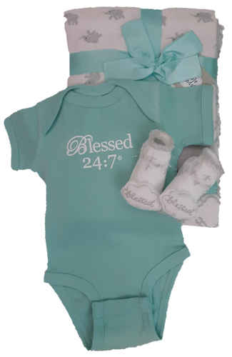 Blessed 24:7 Baby Onesie & Receiving Blanket Gift Set FREE SHIPPING