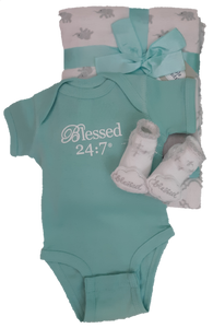Blessed 24:7 Baby Onesie & Receiving Blanket Gift Set FREE SHIPPING