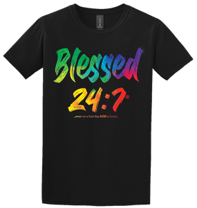 Blessed 24:7 (Watercolors) BLACK T-shirts FREE SHIPPING