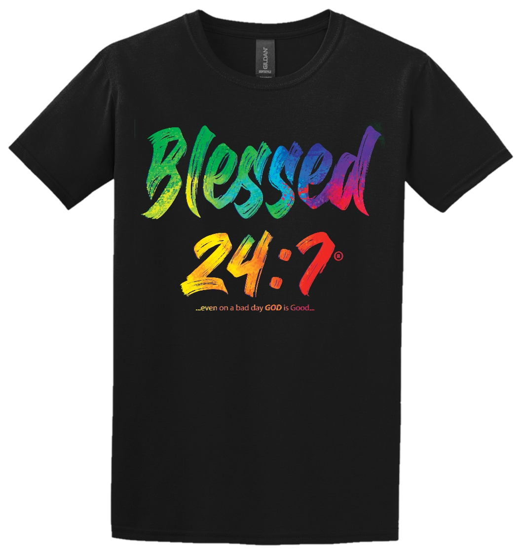 Blessed 24:7 (Watercolors) BLACK T-shirts FREE SHIPPING