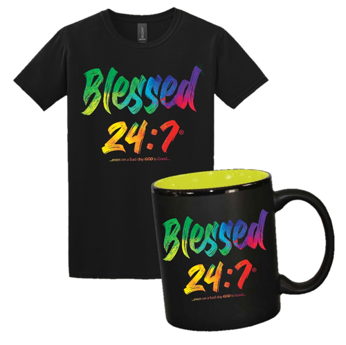 Blessed 24:7 (Watercolors) BLACK T-shirts w/ MUG (SET) + FREE SHIPPING