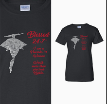 Load image into Gallery viewer, CLOSEOUT BLING Blessed 24:7 Rhinestone Ladies Tees FREE SHIPPING