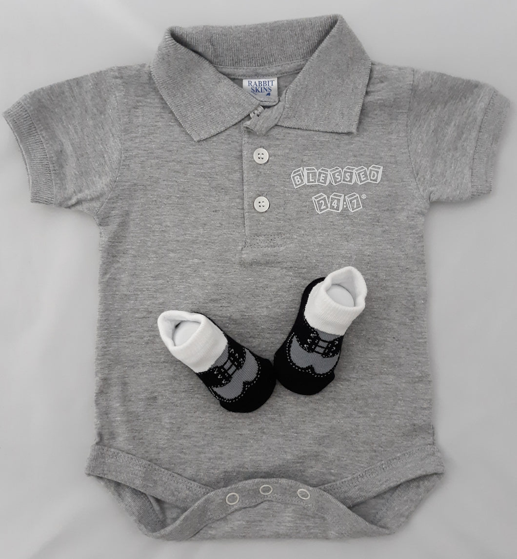Blessed 24:7 Baby Golf Shirt Onesie & Baby Socks Set (Grey) FREE SHIPPING