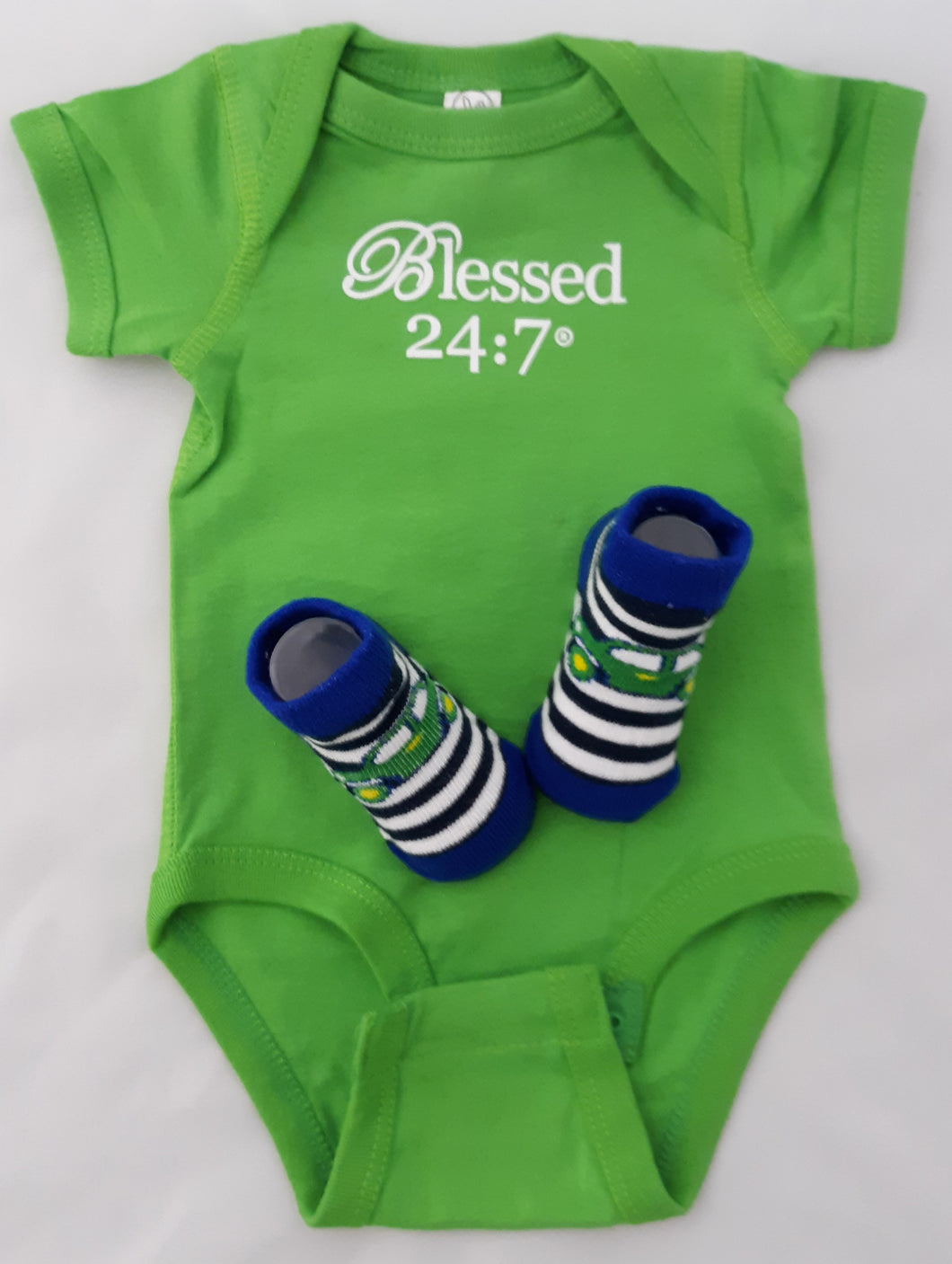 Blessed 24:7 Baby Onesie & Baby Socks Green Set FREE SHIPPING