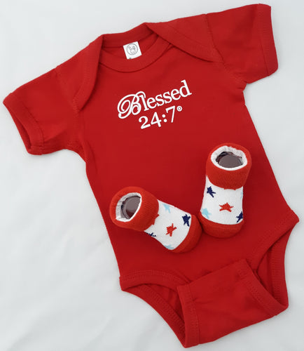 Blessed 24:7 Baby Onesie & Baby Socks Red Set FREE SHIPPING