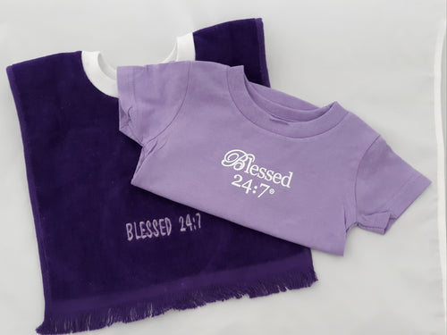 Terry Velour Baby Bib & Baby T-Shirt Purple Set FREE SHIPPING