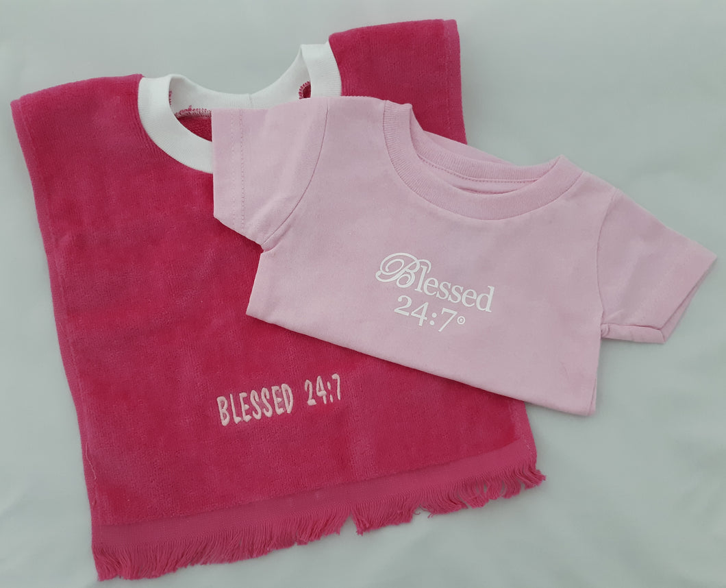 Blessed 24:7 Terry Velour Baby Bib & T-shirt Set (Pink) FREE SHIPPING