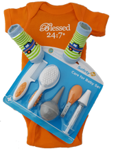 Load image into Gallery viewer, Blessed 24:7 Baby Onesie Orange Gift Set FREE SHIPPING