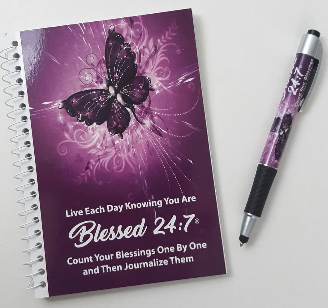 Blessed 24:7 Spiral Journal with Butterfly Stylus Ink Pen FREE SHIPPING