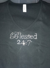 Load image into Gallery viewer, CLOSEOUT BLING Blessed 24:7 Rhinestone Ladies Tees FREE SHIPPING
