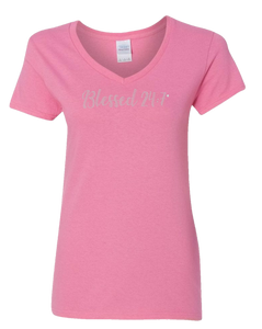 Bling Rhinestone Blessed 24:7 (Ladies V-Neck) Tees FREE SHIPPING