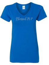 Load image into Gallery viewer, Bling Rhinestone Blessed 24:7 (Ladies V-Neck) Tees FREE SHIPPING