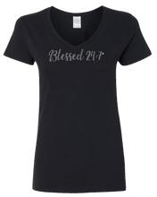 Load image into Gallery viewer, Bling Rhinestone Blessed 24:7 (Ladies V-Neck) Tees FREE SHIPPING