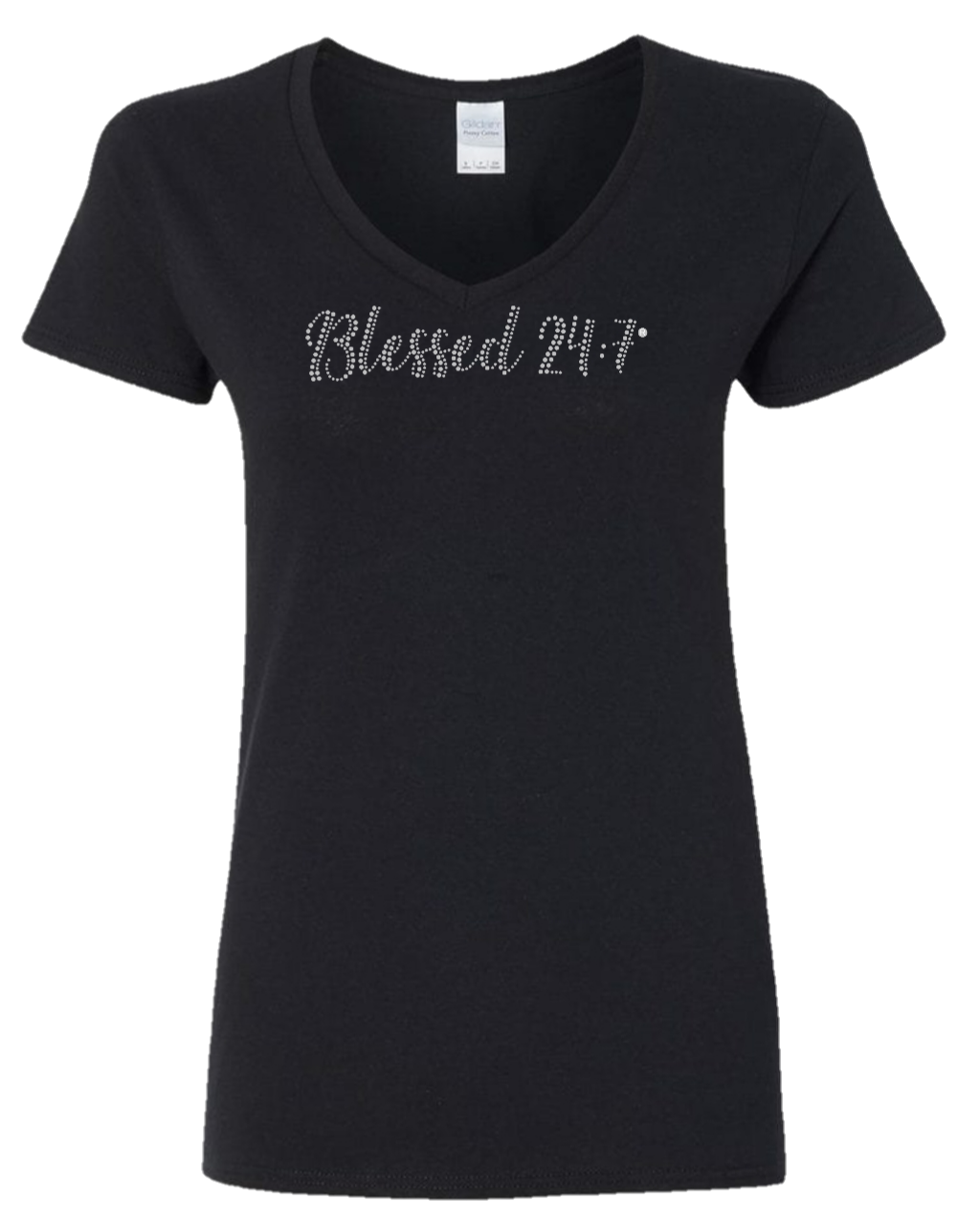 Bling Rhinestone Blessed 24:7 (Ladies V-Neck) Tees FREE SHIPPING