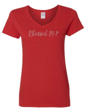 Load image into Gallery viewer, Bling Rhinestone Blessed 24:7 (Ladies V-Neck) Tees FREE SHIPPING