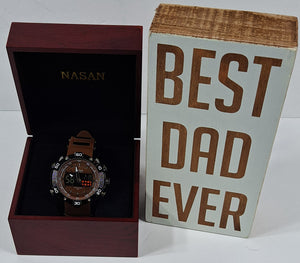 Men's Stylish Watch Gift Set with Best Dad Ever Plaque FREE SHIPPING