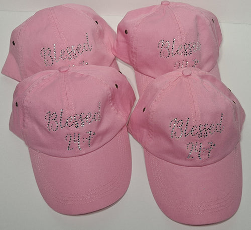 Pink Hat Breast Cancer Awareness (Blessed 24:7) Rhinestones FREE SHIPPING