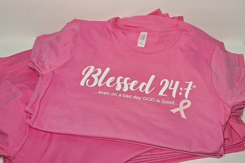 Blessed 24:7 Pink Breast Cancer Awareness Ladies T-Shirt FREE SHIPPING