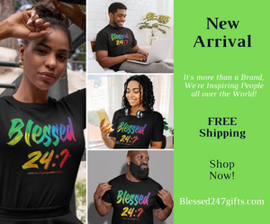 Blessed 24:7 (Watercolors) BLACK T-shirts FREE SHIPPING