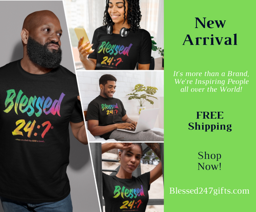 Blessed 24:7 (Watercolors) BLACK T-shirts FREE SHIPPING