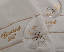 Load image into Gallery viewer, Blessed 24:7 Wedding Gift Set (White Towel Set) with Wine Glasses FREE SHIPPING