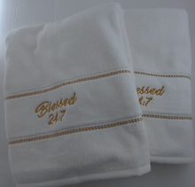 Load image into Gallery viewer, Blessed 24:7 Wedding Gift Set (White Towel Set) with Wine Glasses FREE SHIPPING