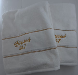 Blessed 24:7 Wedding Gift Set (White Towel Set) with Wine Glasses FREE SHIPPING